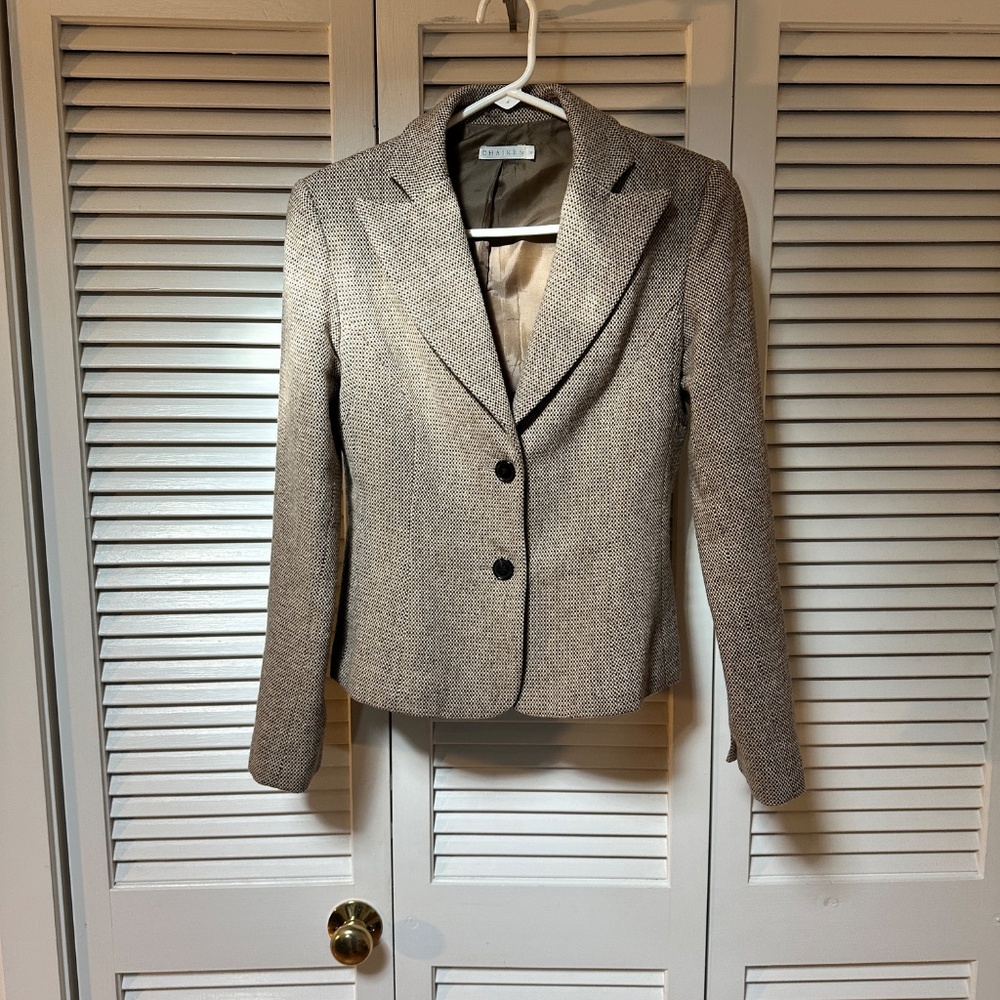 Chaiken Wool Tweed Two Button Jacket Notched Lapel Brown Beige Neutral Size 4